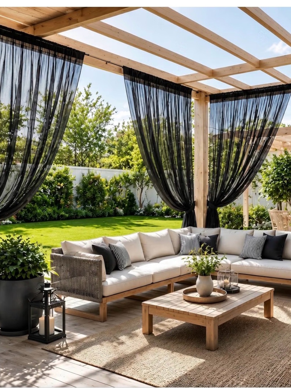 Outdoor Sheer Black Patio Curtains – Elegant Privacy Drapes 2 Panels 84”
